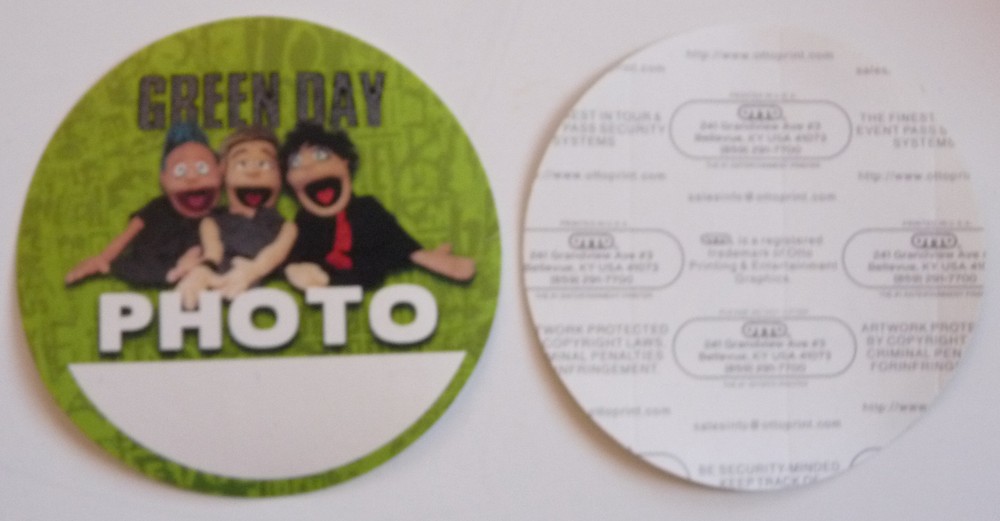 Green Day RARE Muppets Tour Concert Green Photo Backstage Pass D6