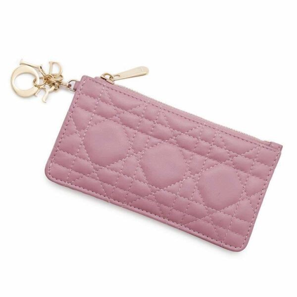 Authentic Christian Dior Lambskin Cannage Zip Card Case with Box