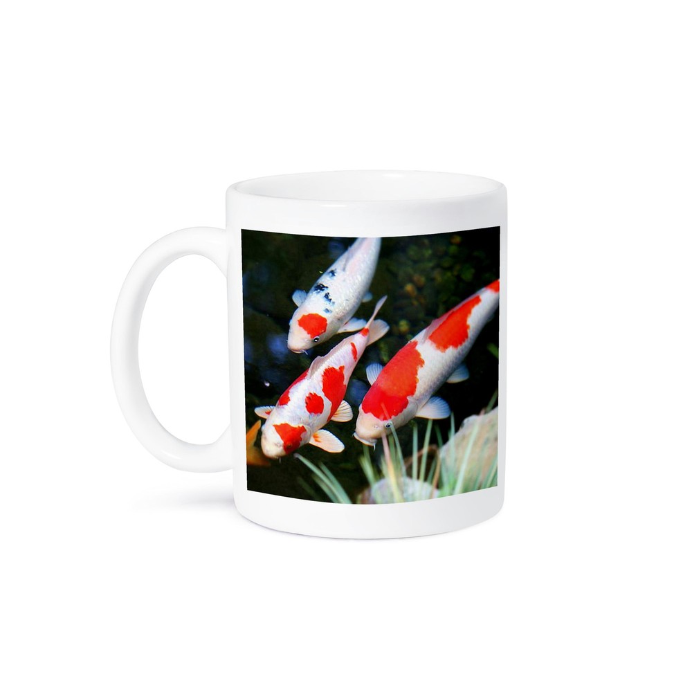 3D Rose Japanese Orange and White Koi Fish Ceramic Mug