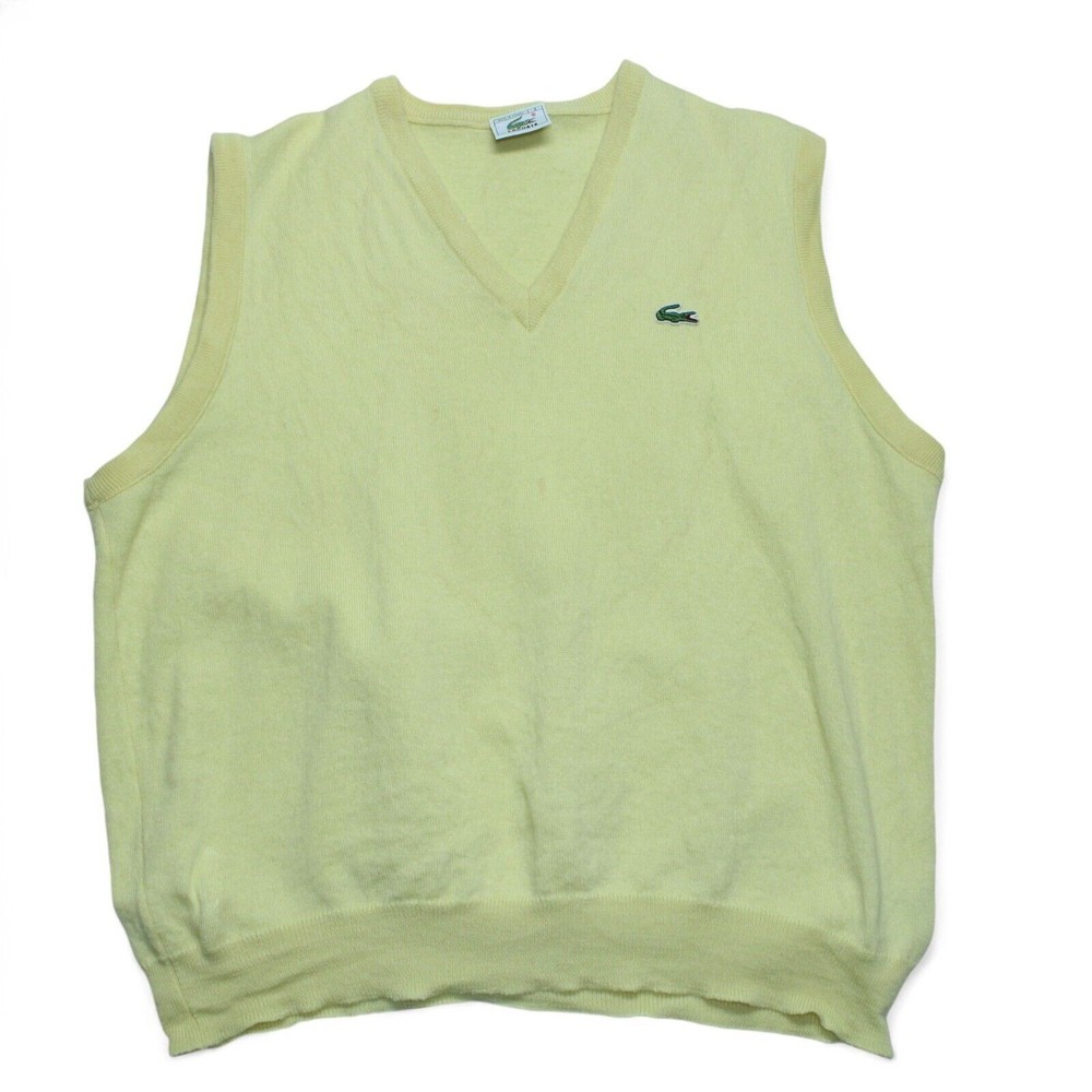 Lacoste V-Neck Wool Vest Made In France Yellow Embroidered Logo Mens Large