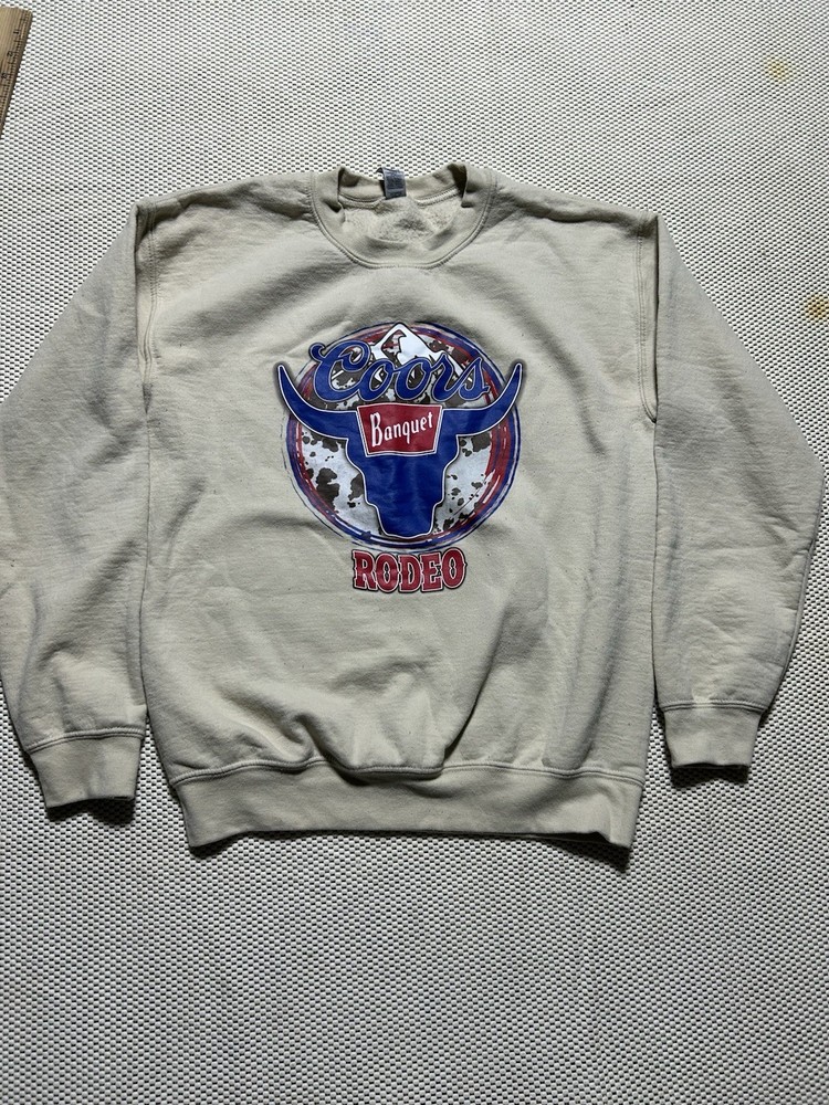 Retro Coors Banquet Rodeo Beige Crewneck Sweater Size Small Vintage Style