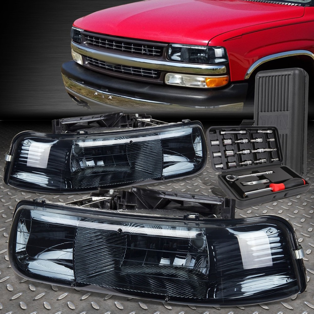 Smoked Housing Headlights with Tool Set for 99-02 Chevy Silverado Suburban 1500 2500