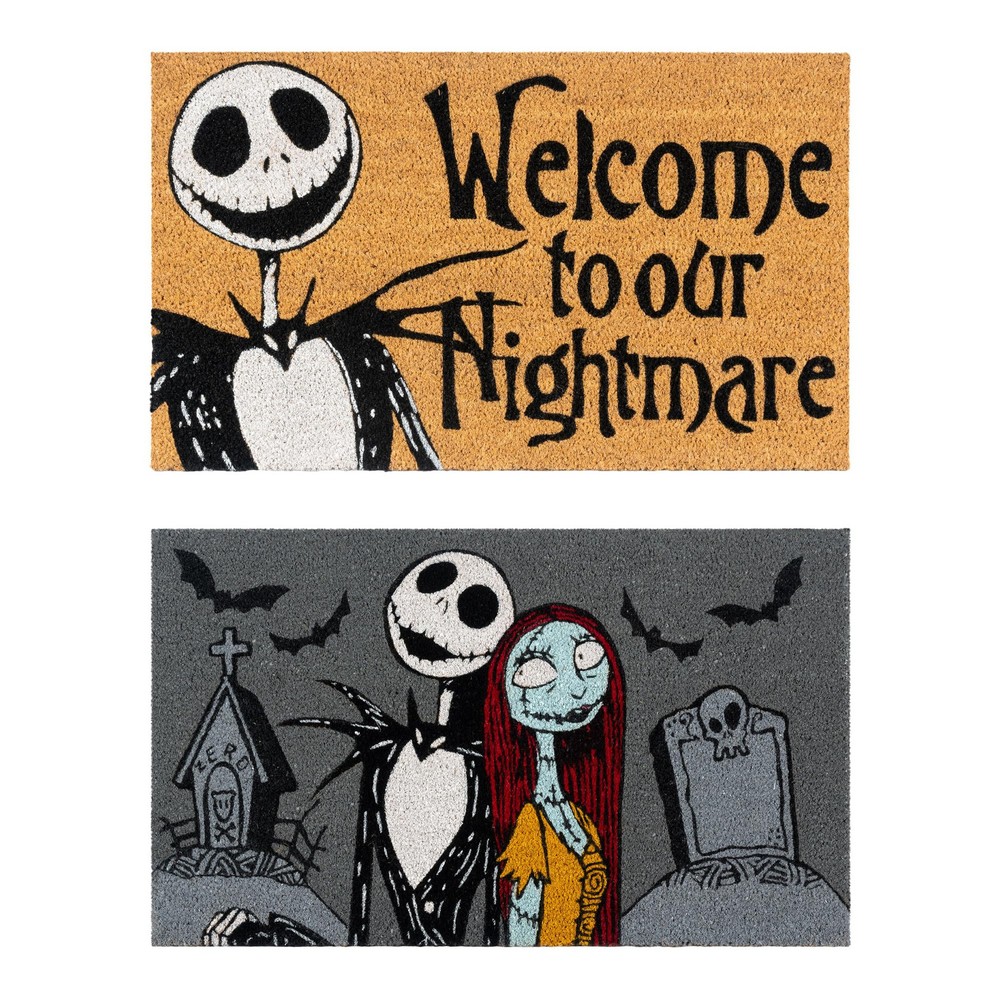 Nightmare Before Christmas Doormat 2-Pack - Indoor/Outdoor Coir Welcome Mat for Front & Back Doors  