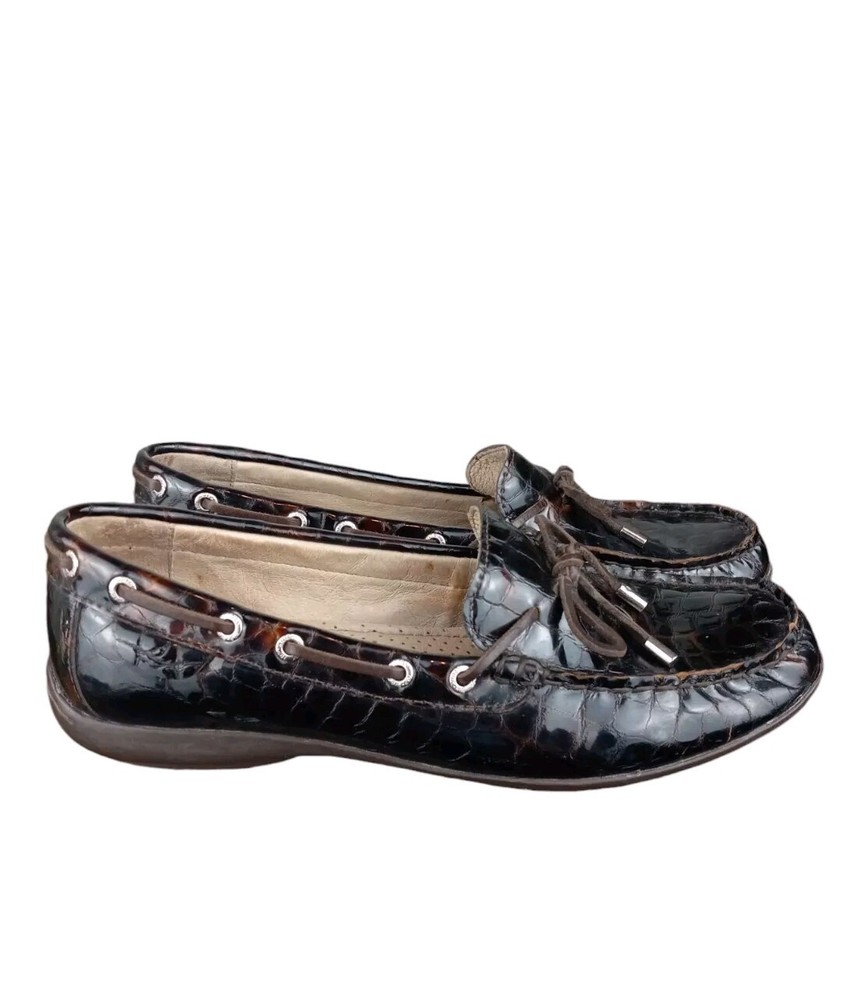 Women's Brown Patent Leather Croc Loafers Boat Shoes Size 6 by Sperry Top-Sider