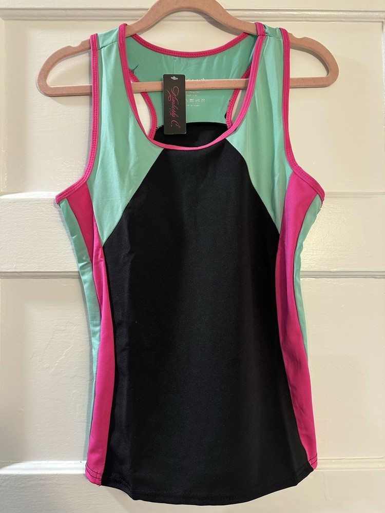 Women’s Racerback Workout Tank Top Size L Black Pink Mint Athletic Activewear