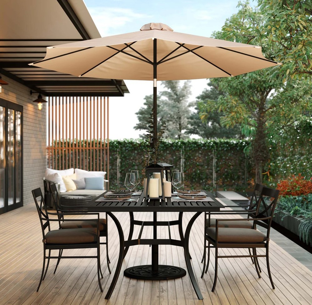 9 FT Outdoor Patio Round Umbrella Aluminum Pole Crank and Tilt Function Tan