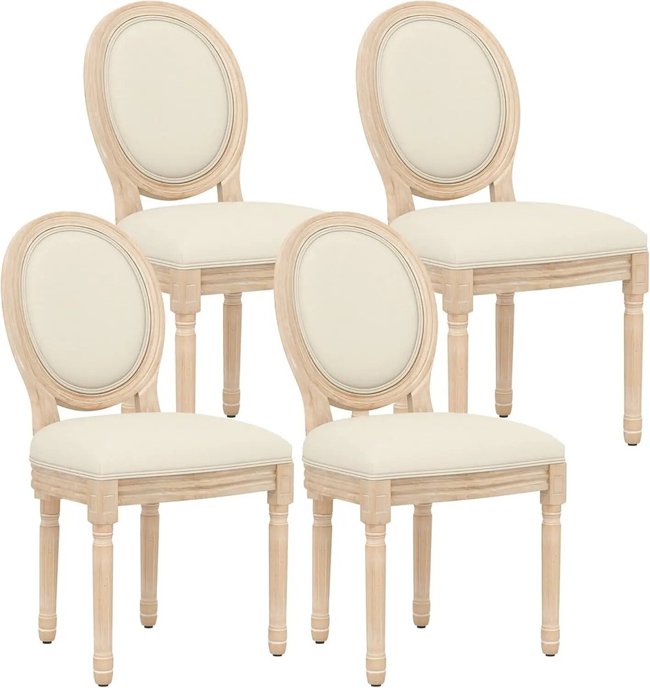 French Dining Chairs Set of 4, Upholstered Vintage Farmhouse Chair With Backrest