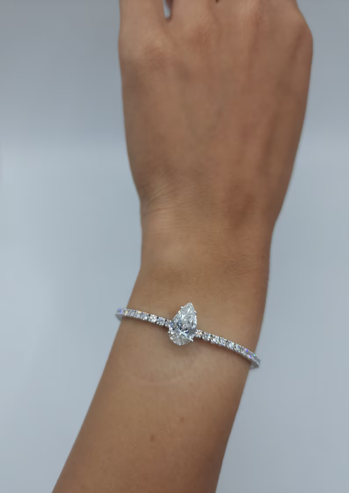 6Ct Pear Cut Simulated Diamond 925 YellowSterling Silver Women's Tennis Bracelet