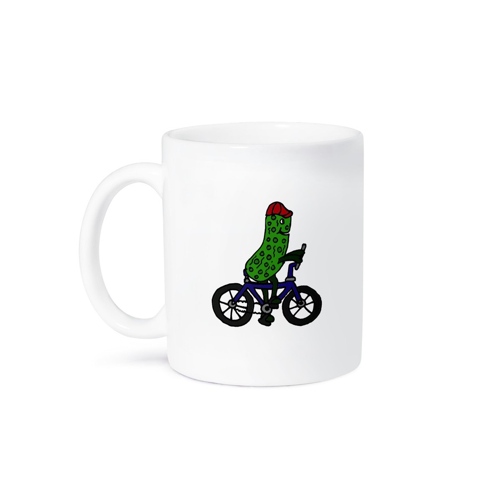 Funny Pickle Riding Bicycle Novelty Mug by 3dRose