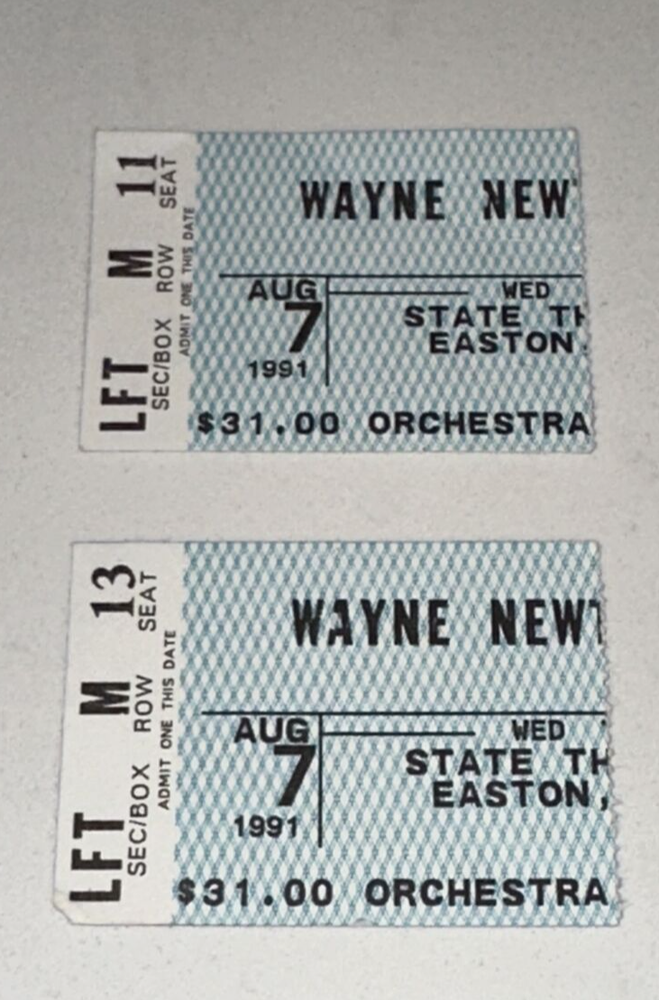 8/7/91 Wayne Newton Music Concert Admit One Easton PA State Theater Ticket Stub