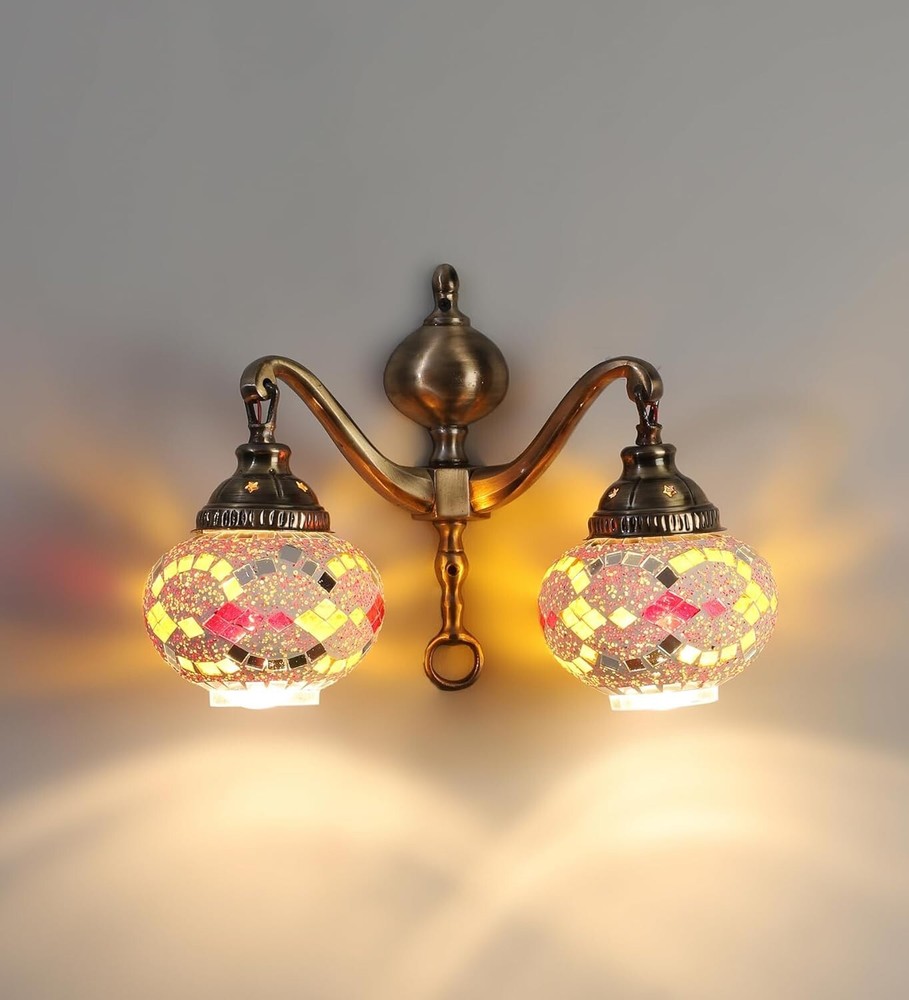 Portuguese Style Antique Brass Double Sided Golden Wall Light Sconce With Bulb
