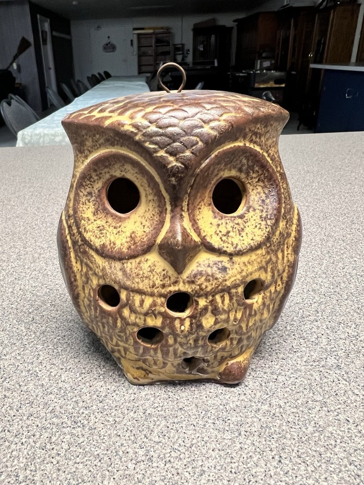 Brown Ceramic Owl Tea Light Holder - 2-Sided Stoneware Lantern