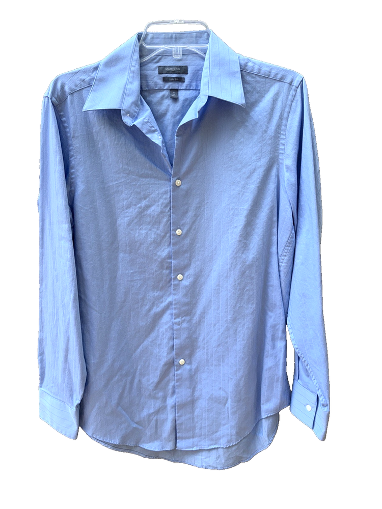 Madison Men's  Shirts Sky Blu Size M Collared long Sleeves Slim Fit Button Up
