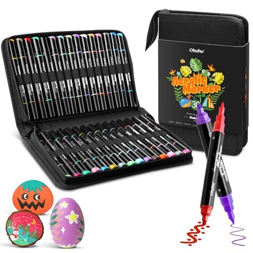 Ohuhu 30 Colors Acrylic Paint Pens : Dual Tips (Round & Fine) Acrylic Markers...