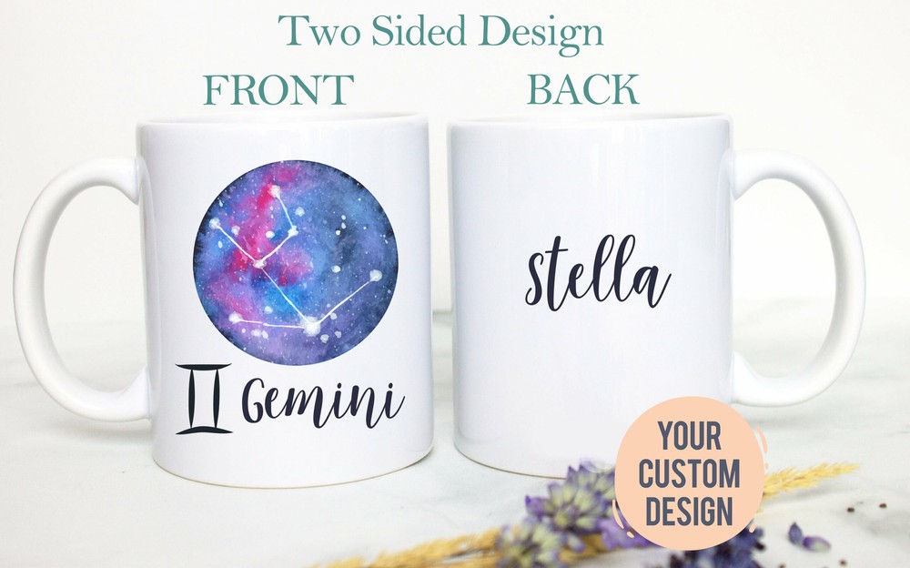 Gemini Mug Personalized Name Zodiac Mug Gift For Her Custom Name Mug Gemini Gift