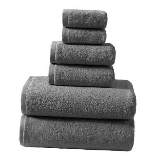 Premium 6-Piece Cotton Towel Set in Carbon Grey Includes 2 Bath Towels
