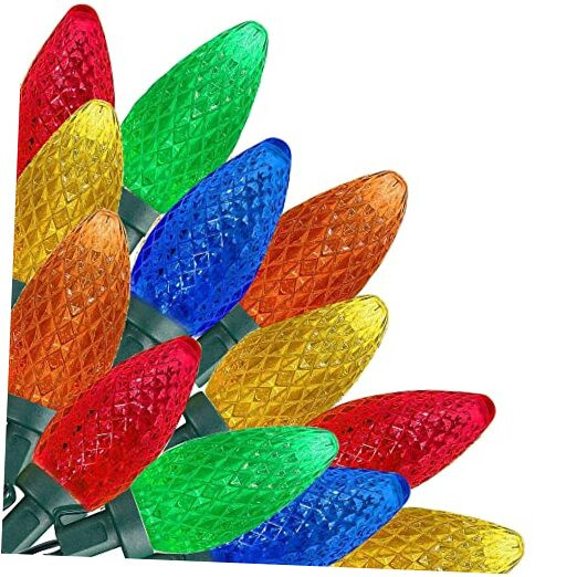 C9 Christmas Lights Outdoor 50 LED 33ft Green Wire Multicolor Waterproof Holiday Decor