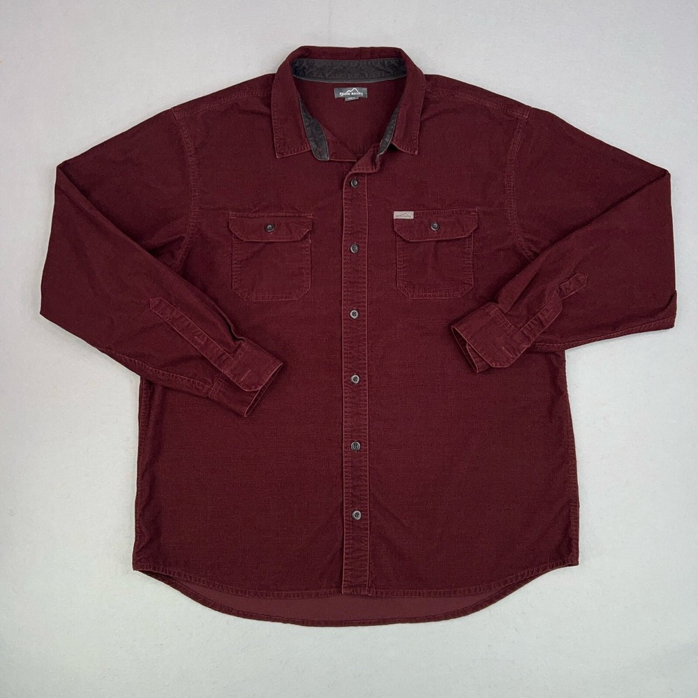 Eddie Bauer Mens XL Red Burgundy Cross Cut Cord Waffle Shacket