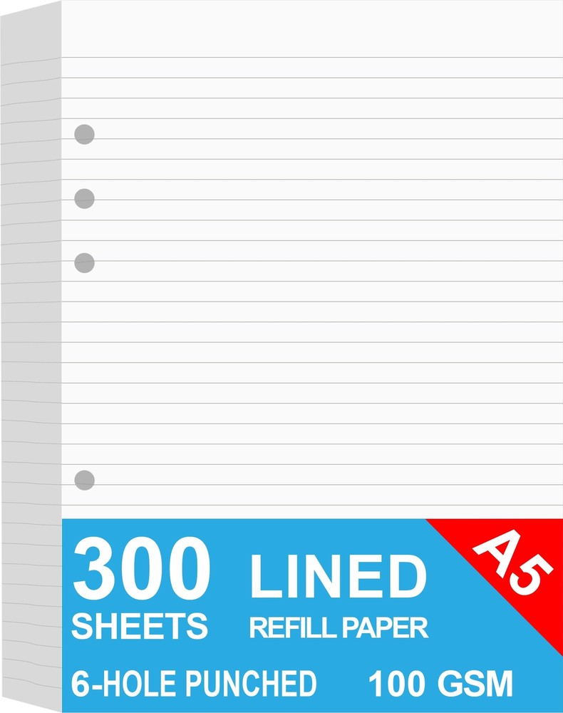 (Paquete de 3) Papel de recargas forrado A5 para planificador/carpetas/organizador Filofax, 6 orificios...