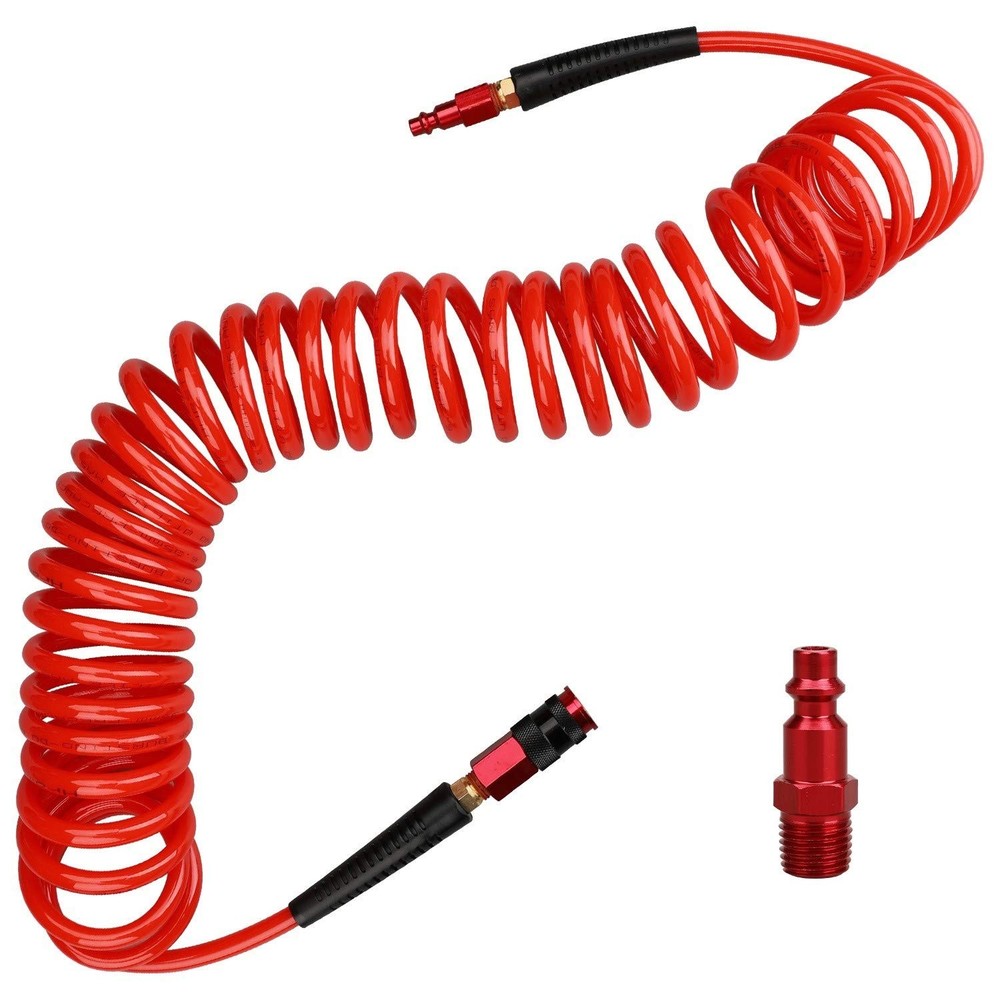 1/4 in x 25 ft Polyurethane Recoil Air Hose with Bend Restrictors Compressor ...