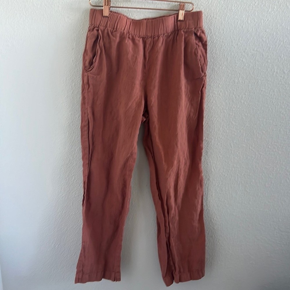 Lou & Grey 100% Linen Pants Brick Elastic Waist Pants Pockets Small