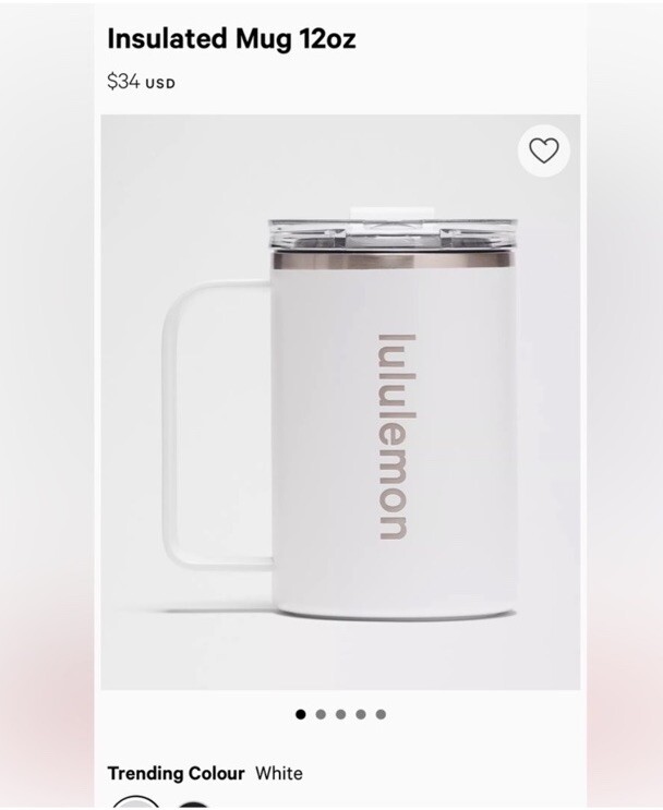 Lululemon 12oz. Insulated Mug. White NWT