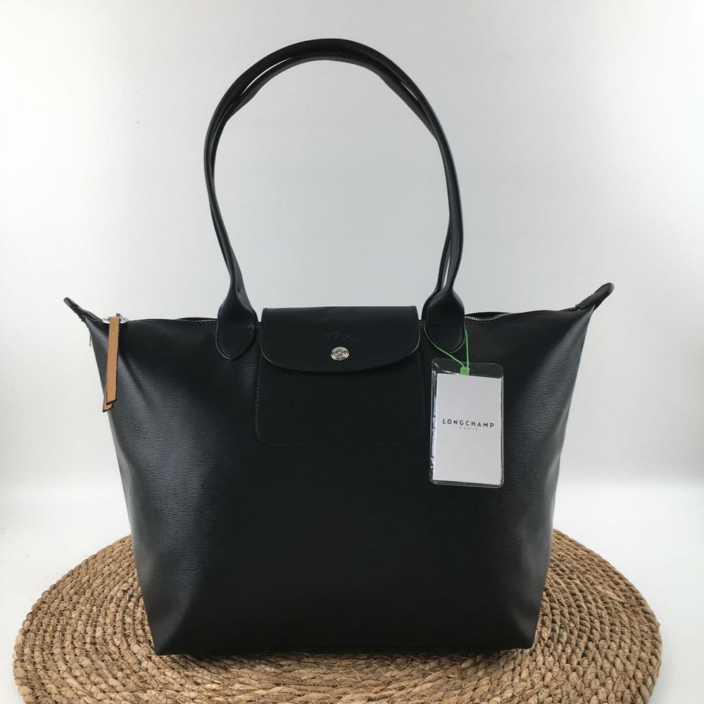 Longchamp Le Pliage City Large Black Nylon Leather Tote Shoulder Bag