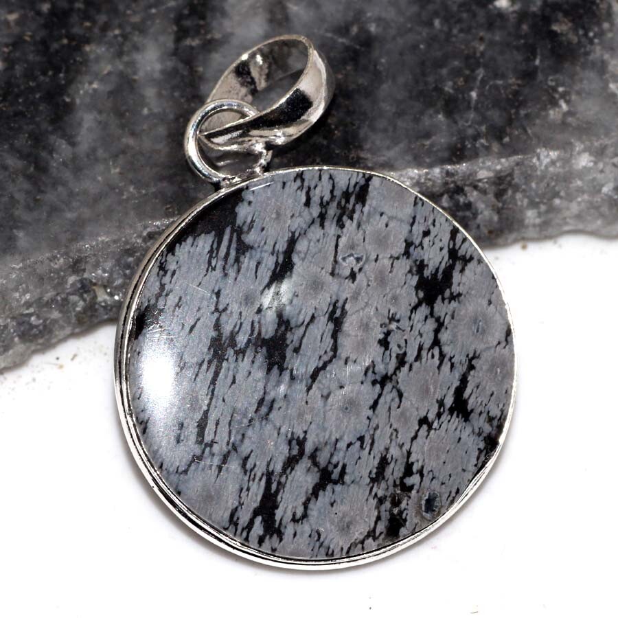 Snowflake Obsidian 925 Silver Plated Gemstone Pendant 1.6