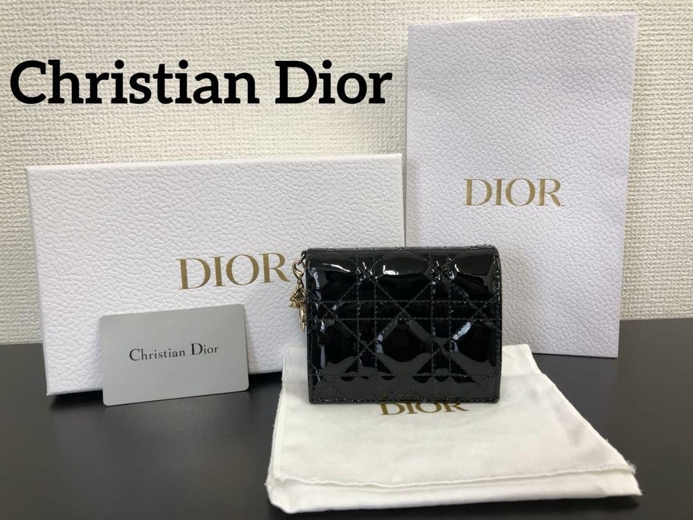 Dior Canage Lotus Enamel Wallet in Black for Women