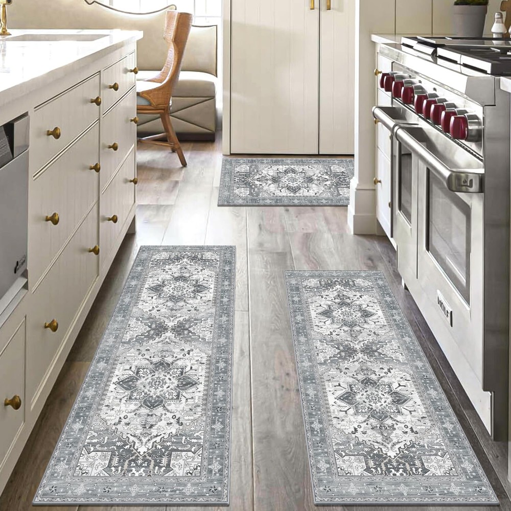 Boho Washable Kitchen Rugs Sets of 3, Non Slip Kitchen Mats for Floor with Ru...
