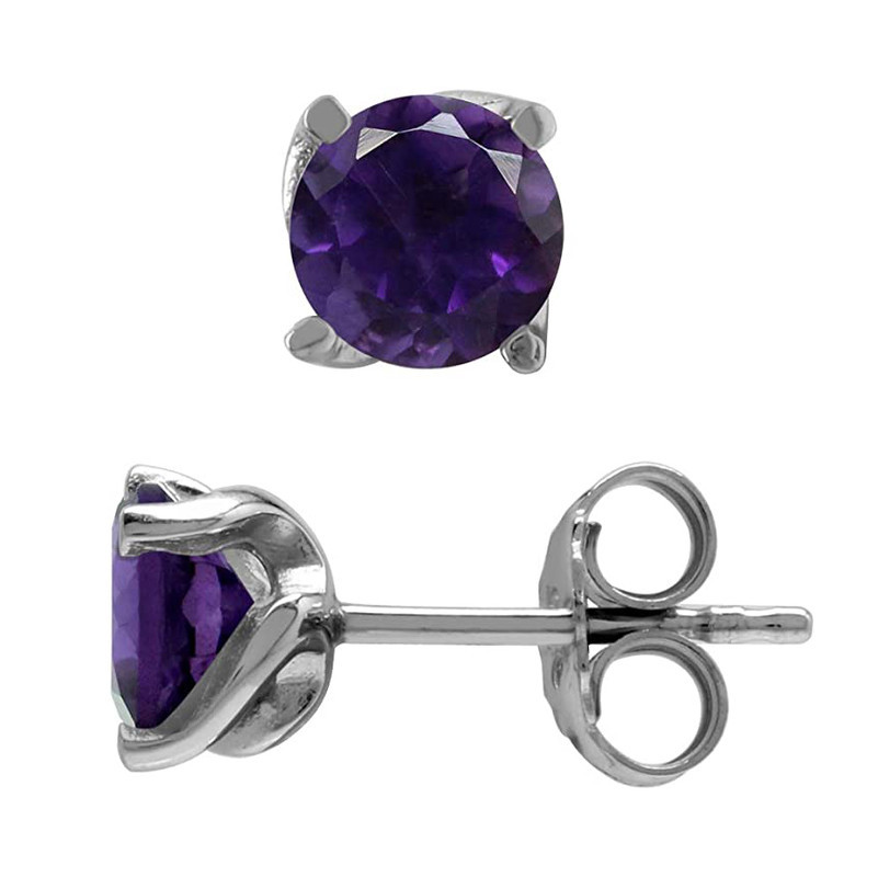 6MM Amethyst Sterling Silver Stud Earrings for Women and Teens
