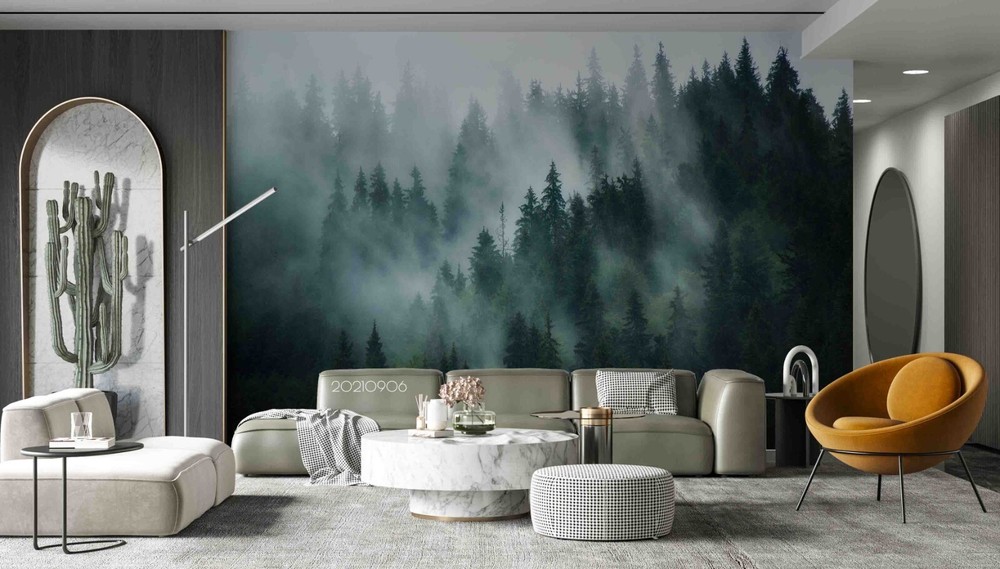 3D Green Forest White Mist Scenery Wall Murals Wallpaper Murals Wall Sticker