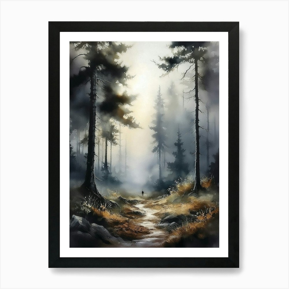 Misty Trees Framed Wall Art Canvas Print Picture Nature Decor  