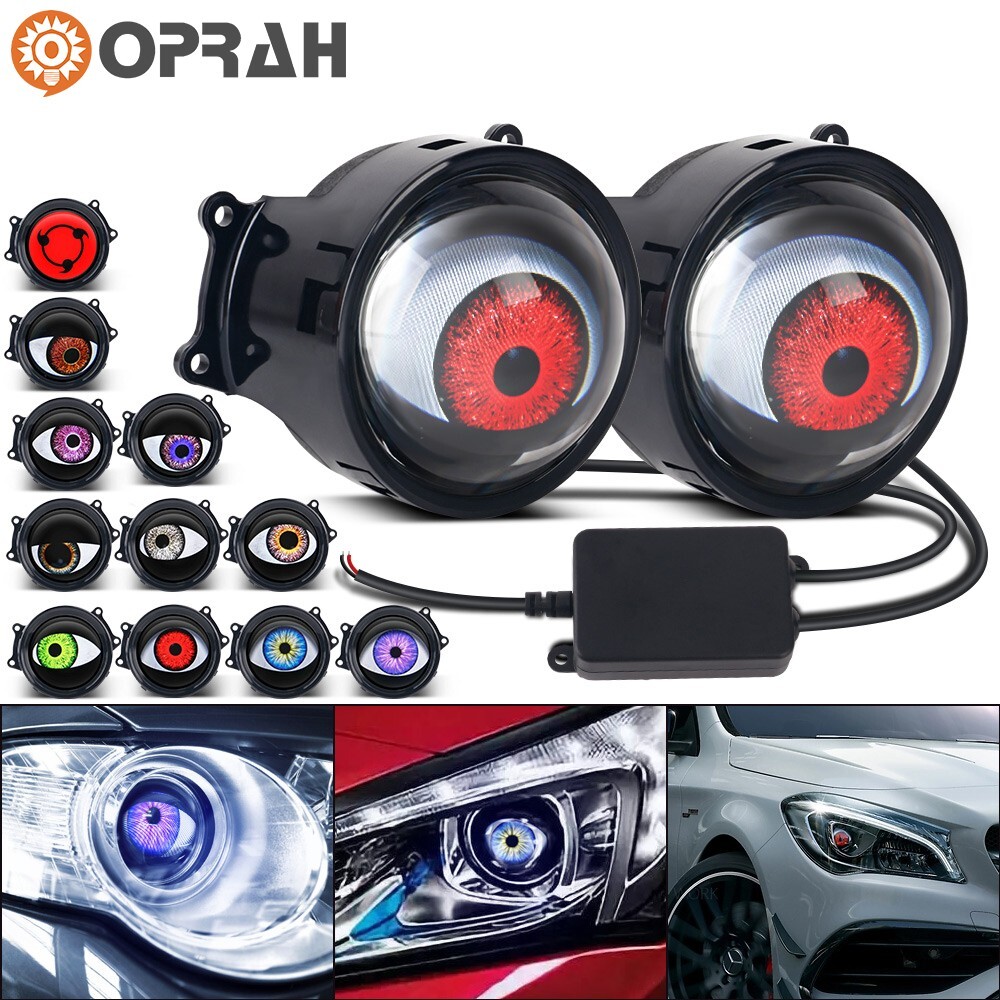 LED Dynamic Pupil Devil Eyes Remote Control Projector Lens Headlight 33 Modes