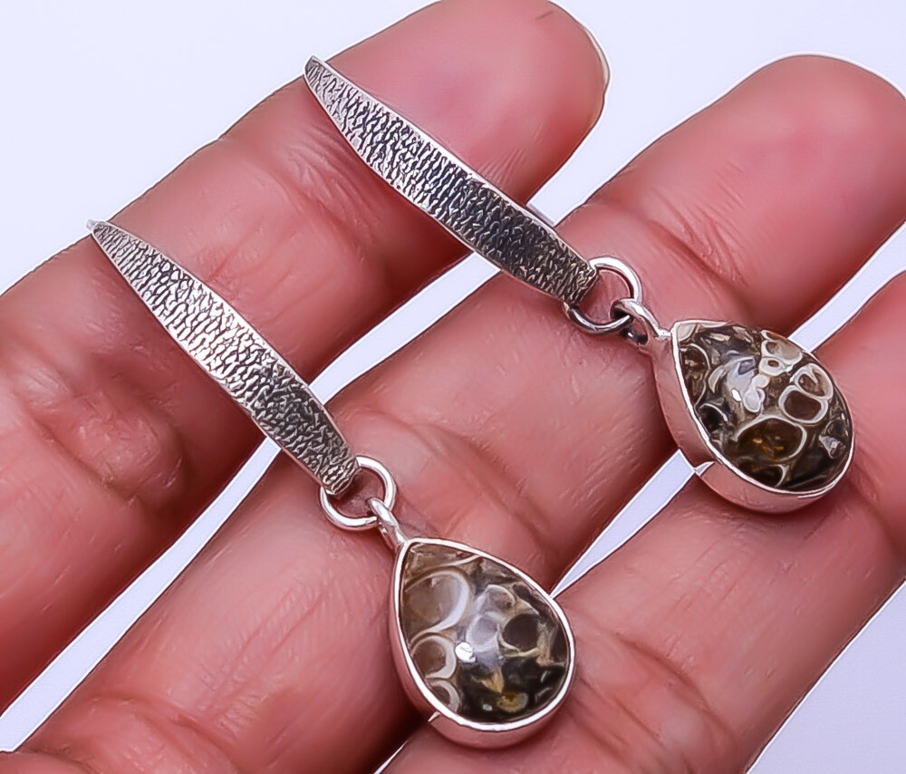 Turritella Agate - Wyoming Designer Handmade 925 Sterling Silver Earring 1.76