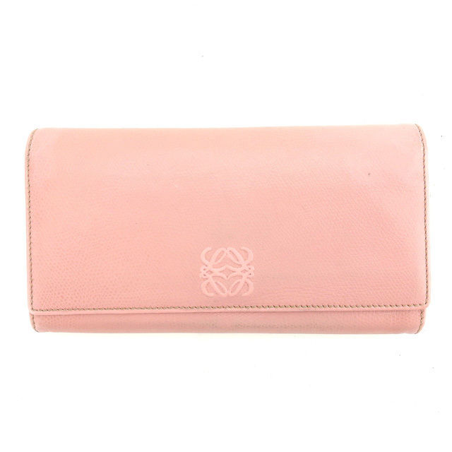 Used LOEWE Long Wallet Zippered Pink Storage Unisex Accessories L689