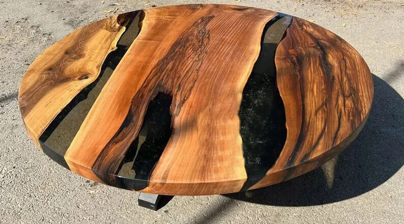 Black Clear Epoxy Resin Center Dining Table Top, Christmas Eve Sale Furniture-image