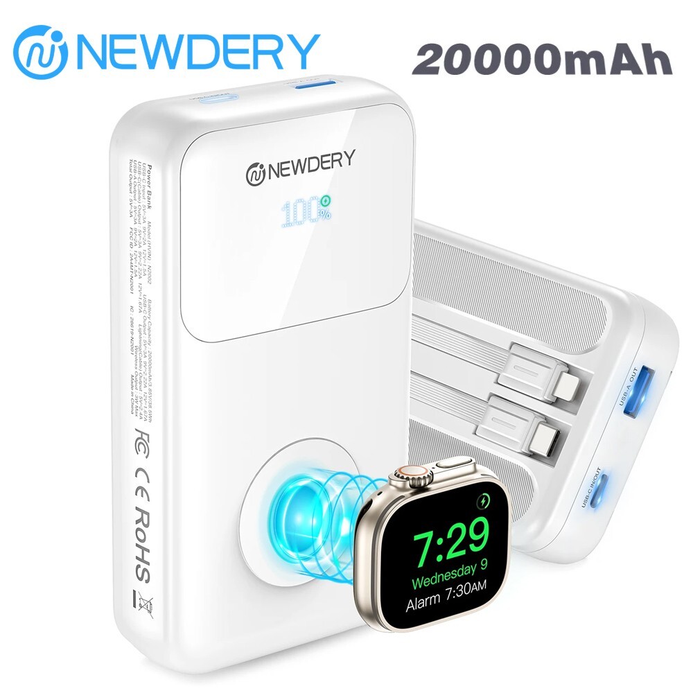 20000mAh Portable Charger for Apple Watch, iPhone Power Bank Built-in Cables