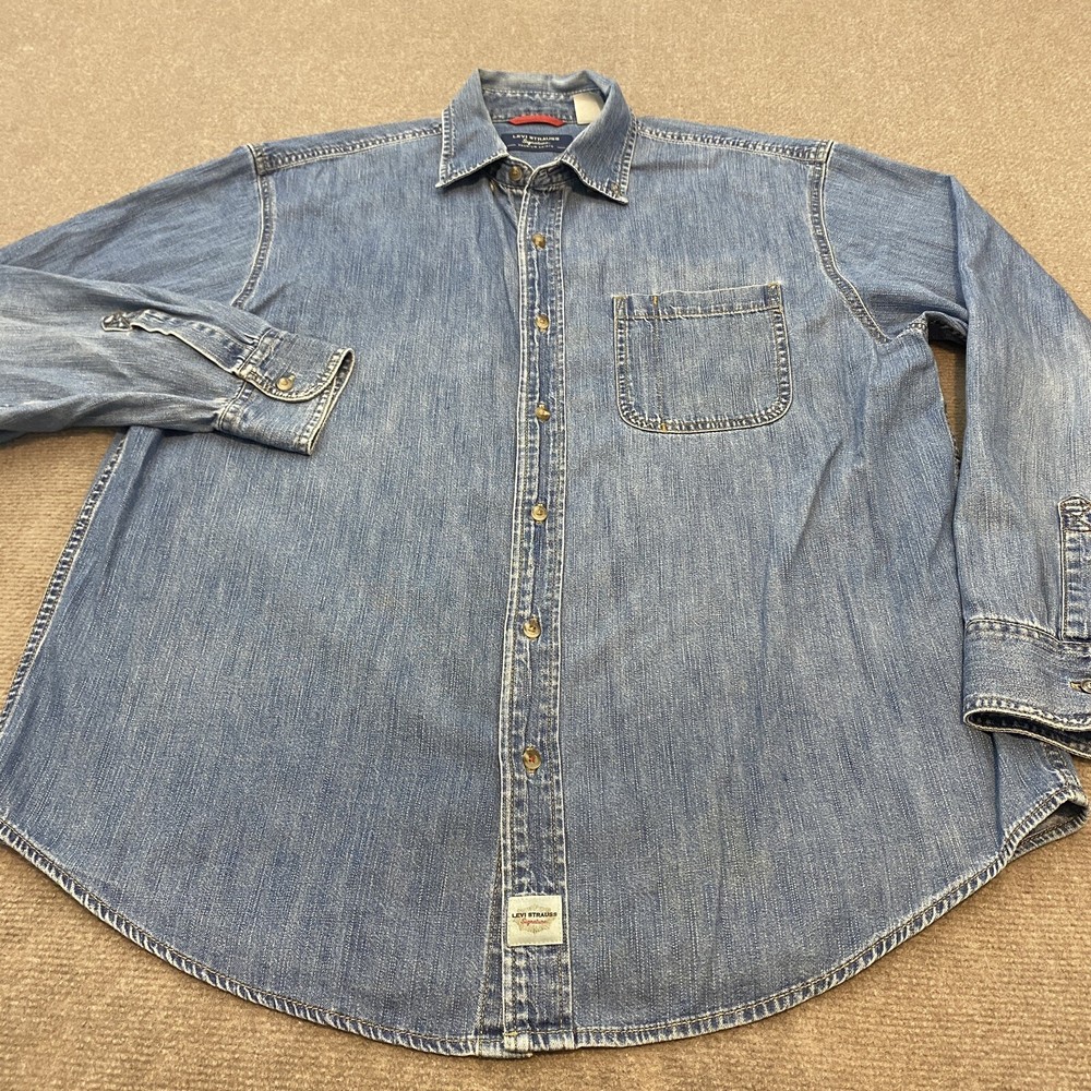 vtg Levi's Denim Shirt Mens L Blue Western Oversized 90s Long Sleeve Streetwear