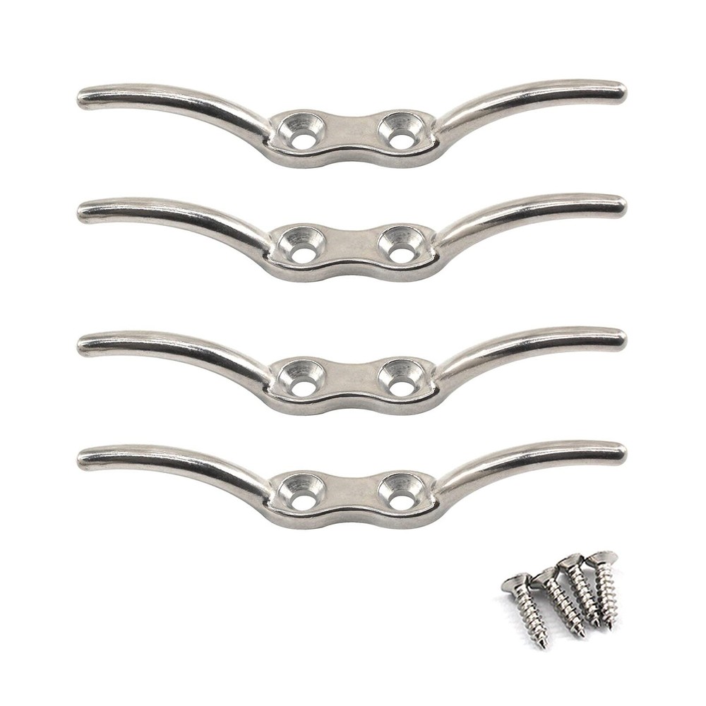 316 Stainless Steel Flagpole Rope Cleat Hook Cord Hook with Screws (Pack of 4)