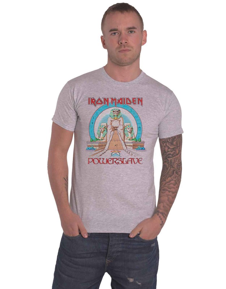 Iron Maiden Powerslave Egypt Band Logo Official Men's Heather Grey T-Shirt