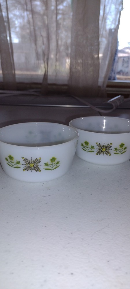 Vintage Fire King Anchor Hocking 434 6 oz Meadow Green Custard Bowls Set Of 2