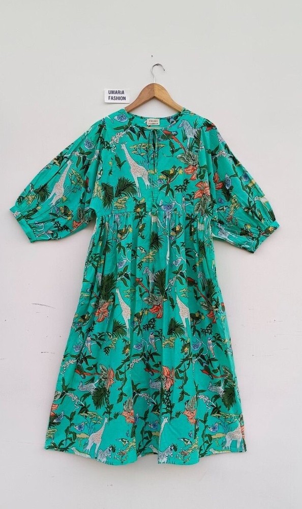 Cotton Block Printed Dress  Printed Dress, Indian Tunics, Hand Printed Dress,