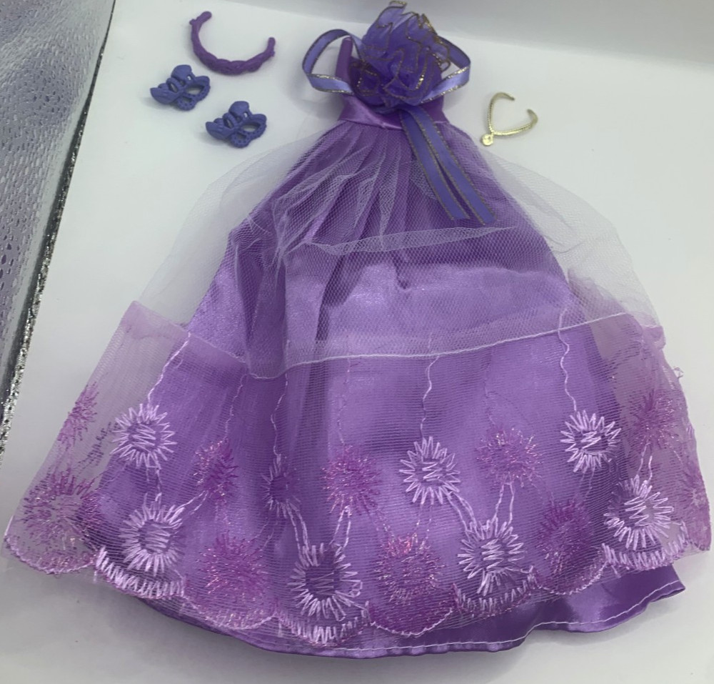 Barbie Sized Doll Outfit Fashion Purple Lace Fancy Princess Dress Clothes Shoes
