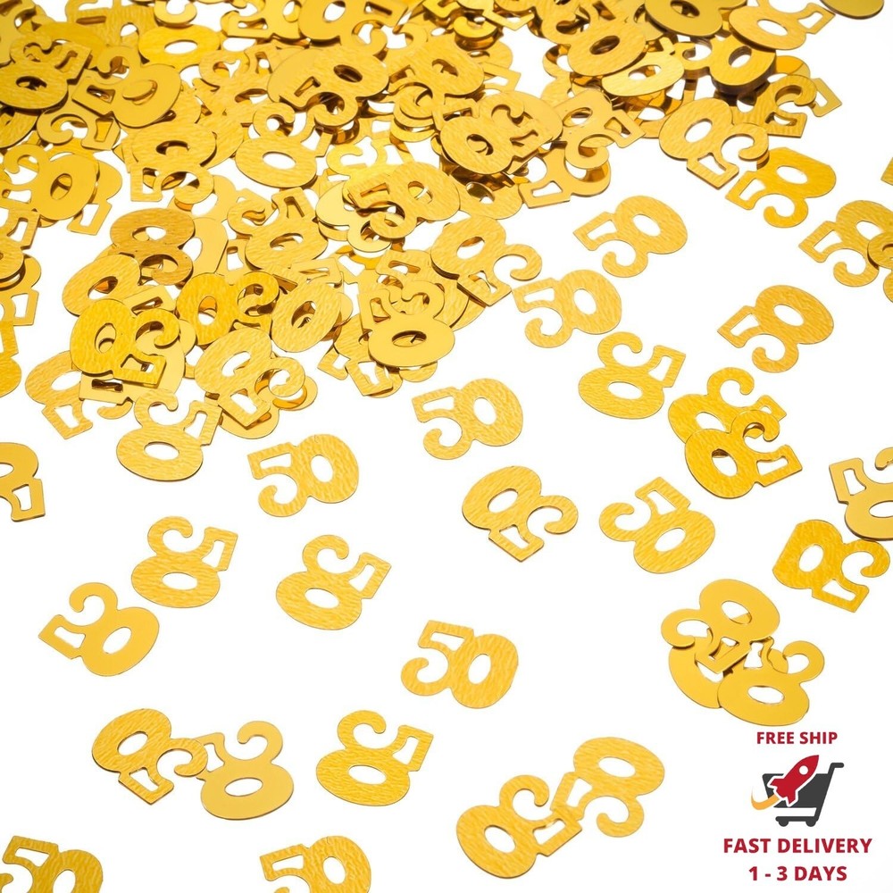 Confeti dorado para 50 cumpleaños, confeti para 50 cumpleaños, decoración de