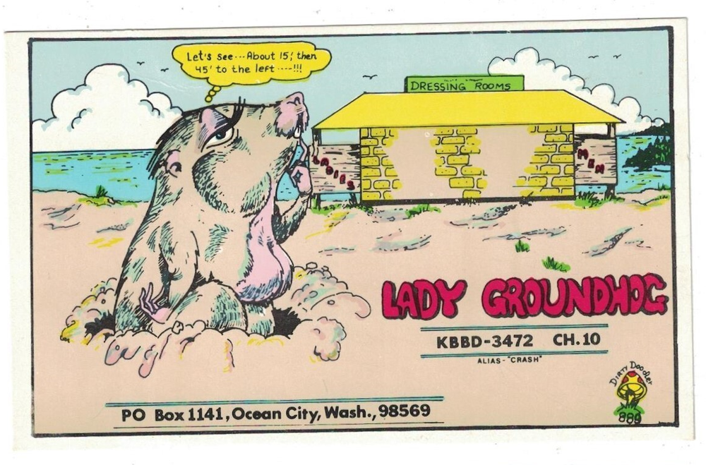 1970s Snooper QSL Comic Radio Call Card Lady Groundhog Ocean City Washington Vintage Collectible
