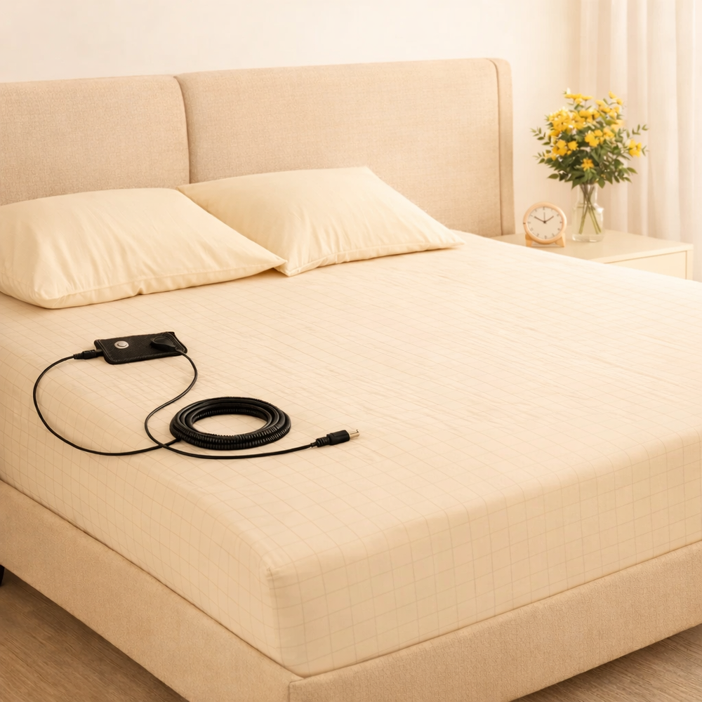 Grounding Earthing Fitted Sheet Queen 10% Silver Fiber Bed Sheet Ivory