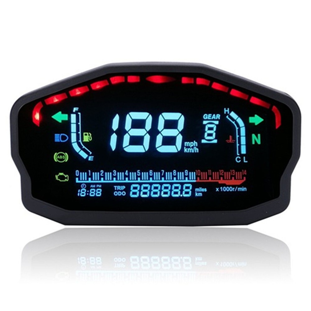 Motorcycle Speedometer LED Digital Gauge Odometer Tachometer KM/H MPH Waterproof