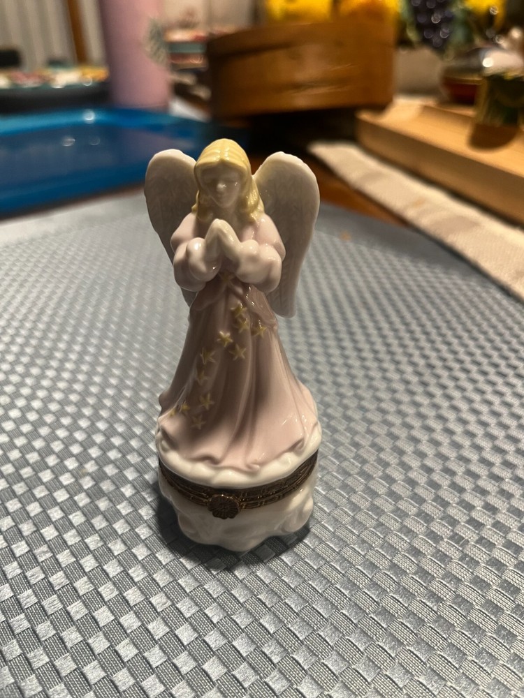 Angel Blond Pink Gown Yellow Stars Cloud Bottom Trinket Box