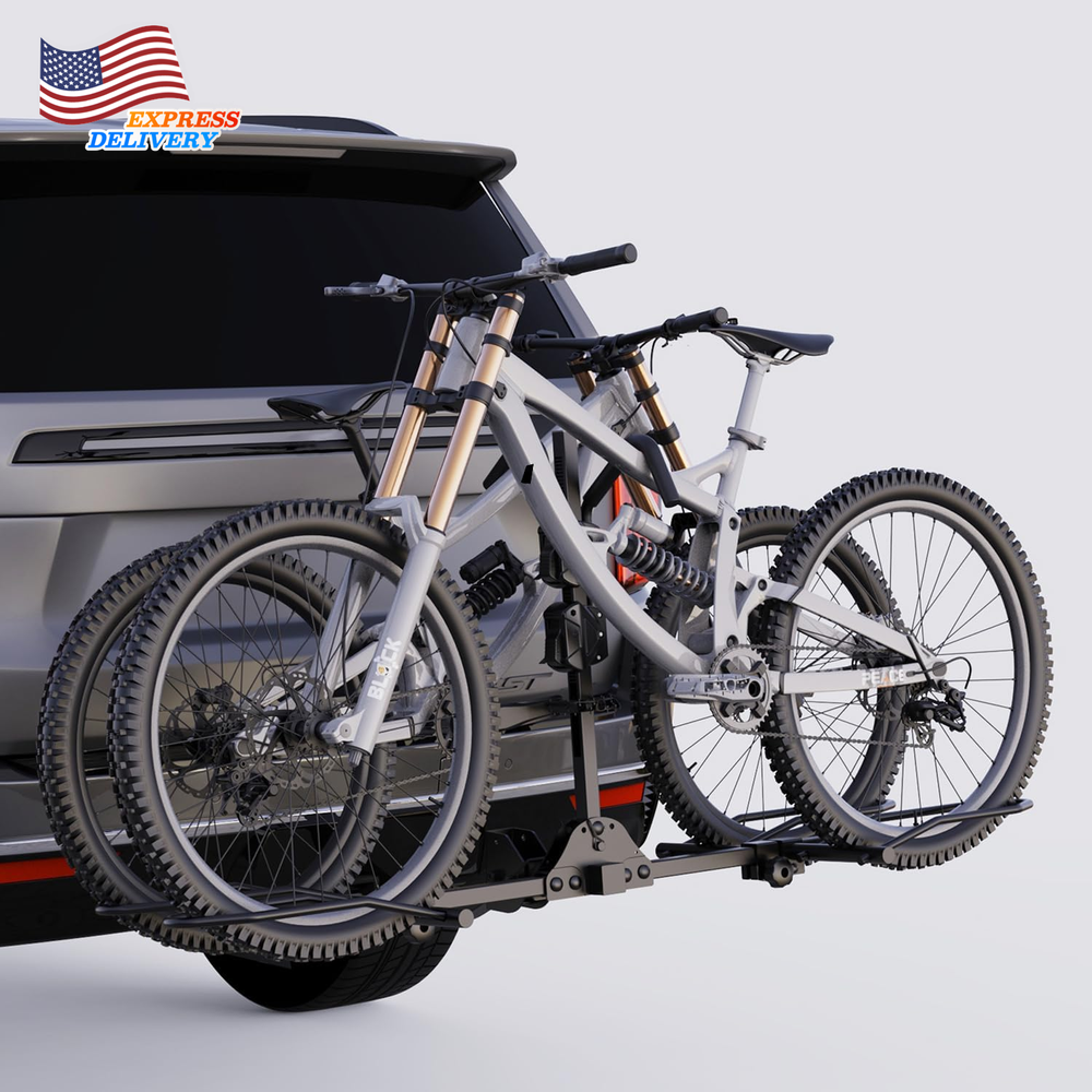 Fat Tire Tow Hitch Bike Rack 2-Bike Wobble-Free Tilting Folding Carrier